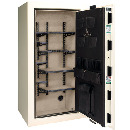 Colonial Series | Level 4 Security | 75 Minute Fire Protection | 23 PRO FLEX | DIMENSIONS: 60.5"(H) X 30"(W) X 22"(D*) | White Gloss Black Chrome | Mechanical Lock - Open