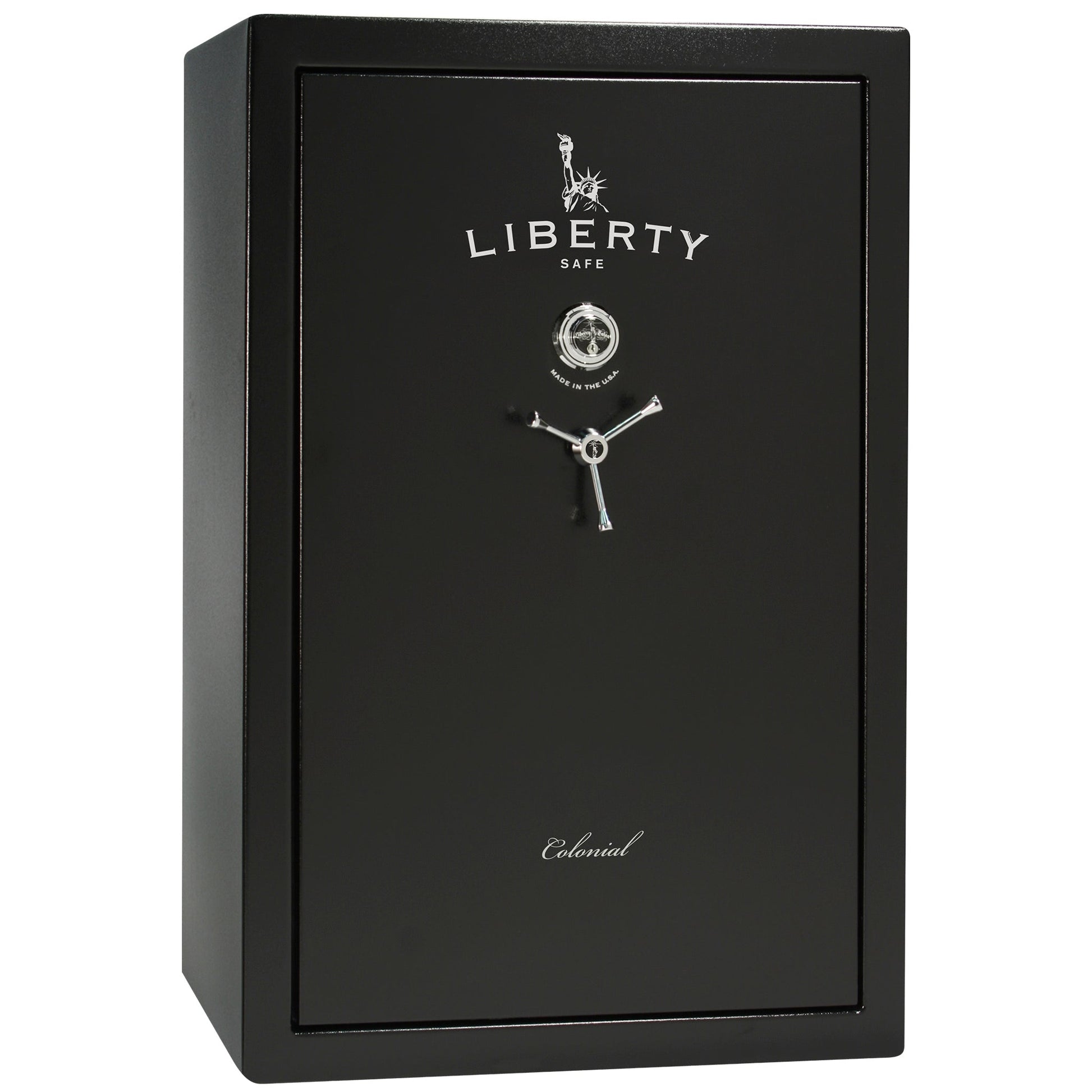 Colonial 35 | Pro Flex Interior | Level 4 Security | 75 Minute Fire Protection | Dimensions: 60.5"(H) x 42"(W) x 22"(D) | Up to 45 Long Guns | Black Textured | Mechanical Lock – Closed