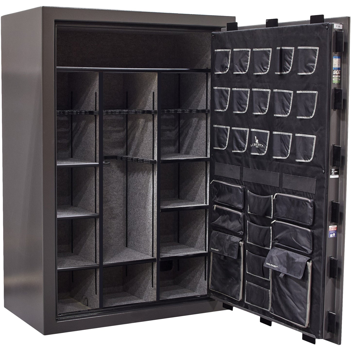 Collector T | Level 5 Security | 110 Minute Fire Protection | Dimensions: 72”(H) x 50”(W) x 27.5"(D) | Gray Marble Electronic Lock - Closed  Door
