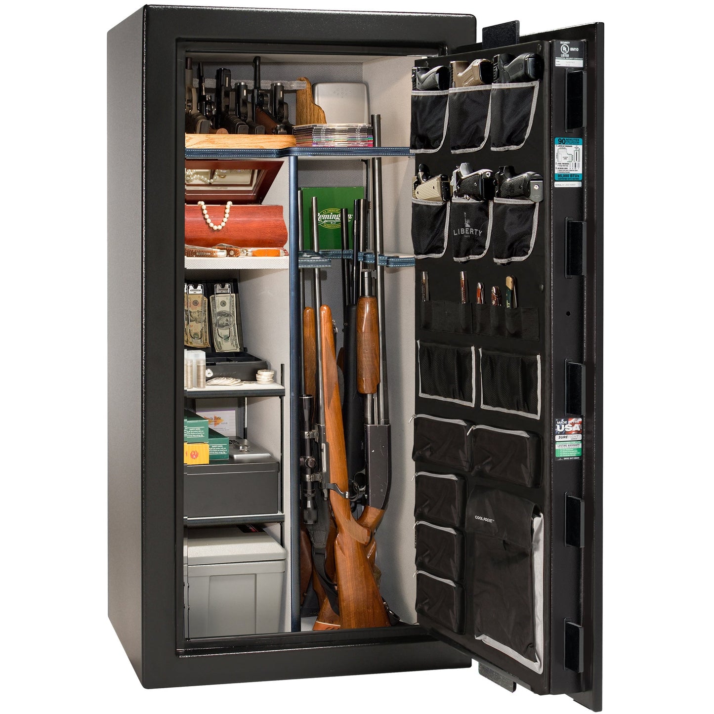 Lincoln Series | Level 7 Security | 2 Hour Fire Protection | 25 | Dimensions: 60.5”(H) x 30”(W) x 24”(D*) | Textured Black | Mechanical Lock - Open