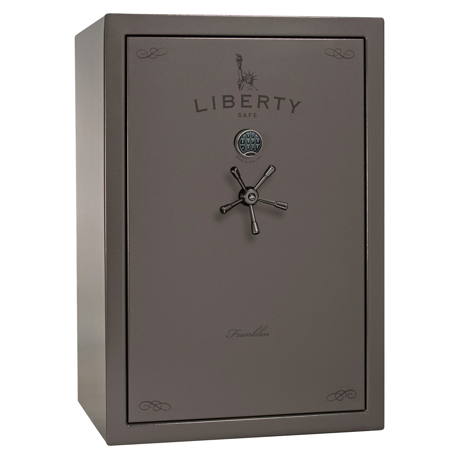 Franklin 45 | Pro Flex Interior | Level 5 Security | 110 Minute Fire Protection | Dimensions: 60.5"(H) x 42"(W) x 27.5"(D) | Up to 60 Long Guns | Gray Gloss | Electronic Lock - Closed
